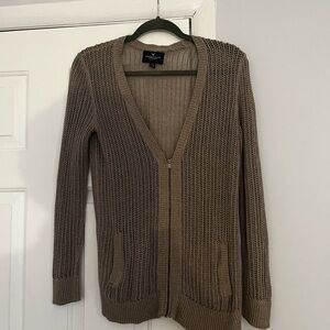 American Eagle Outfitters Taupe Knit Zip Cardigan